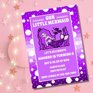 Beautiful Purple Mermaid Under The Sea Birthday Invitation