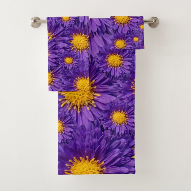 Beautiful Purple Michaelmas Daisies Bath Towel Set (Insitu)