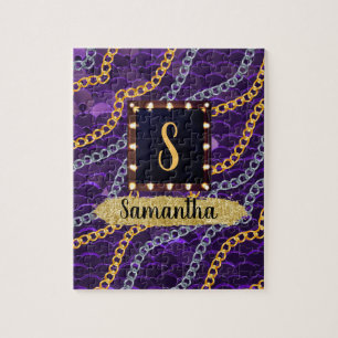 Beautiful Purple Monogram Elegant Chic Jigsaw Puzzle