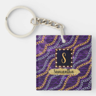 Beautiful Purple Monogram Elegant Chic Key Ring
