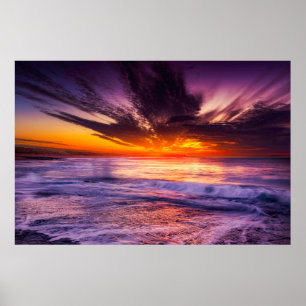 Beautiful Purple Orange Sky and Ocean Poster