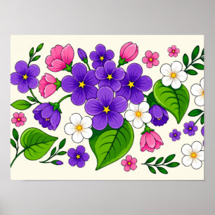 Beautiful Purple, Pink, and White Floral Design Poster