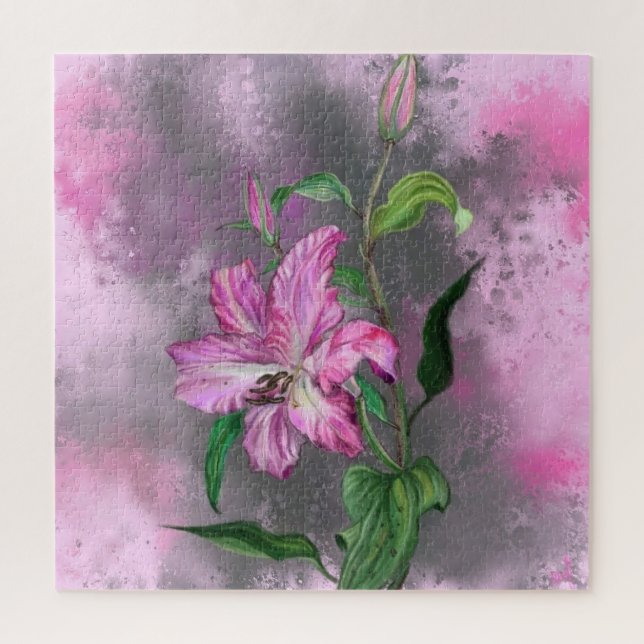 Beautiful Purple Pink Lily Flower - Art Drawing Jigsaw Puzzle (Vertical)