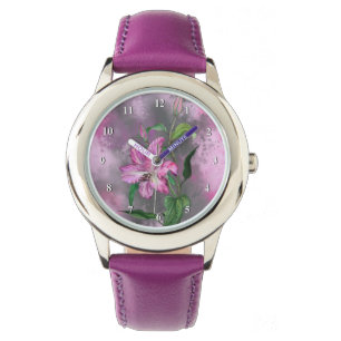 Beautiful Purple Pink Lily Flower Migned Painting Watch