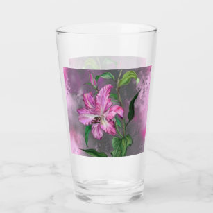 Beautiful Purple Pink Lily Flowers Glass Painting 