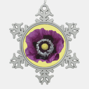 Beautiful purple poppy snowflake pewter christmas ornament