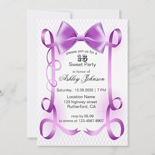 Beautiful Purple Ribbon In Birthday Card (Front)