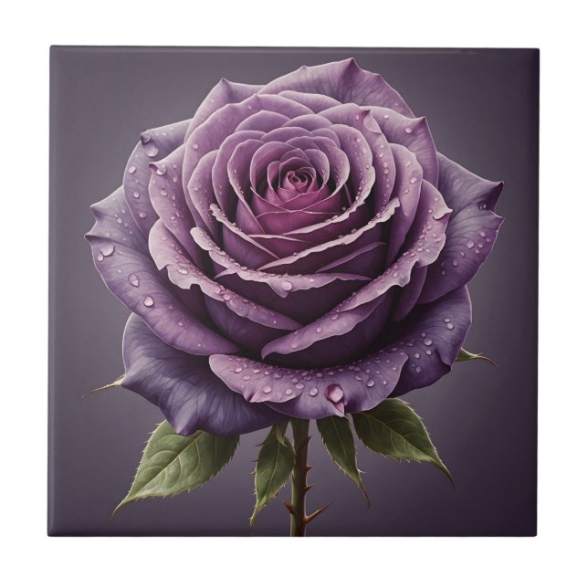 Beautiful purple rose ceramic tile (Front)