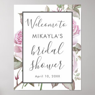 Beautiful Purple Roses Bridal Shower Welcome Sign