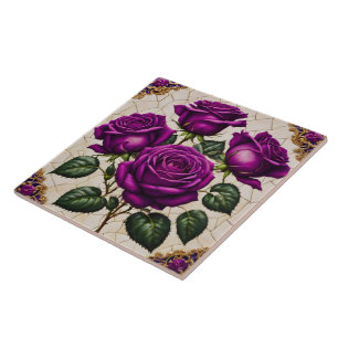 Beautiful Purple Roses Popular Collection Ceramic Tile