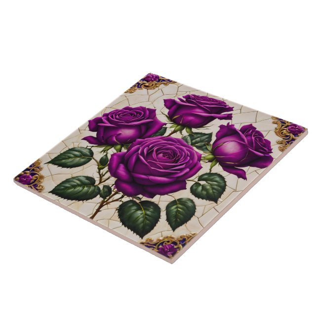 Beautiful Purple Roses Popular Collection Ceramic Tile (Side)