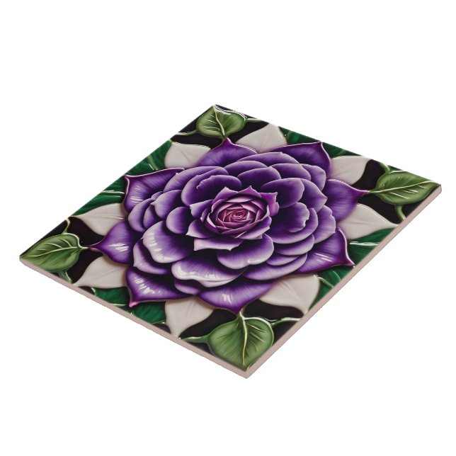 Beautiful Purple Roses Trendy Collection Ceramic Tile (Side)