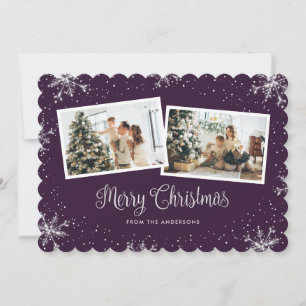 Beautiful Purple Silver Snowflakes Photo Christmas Holiday Card