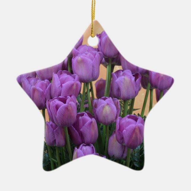 Beautiful purple spring tulips ceramic ornament (Front)