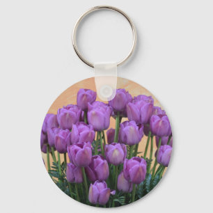 Beautiful purple spring tulips key ring