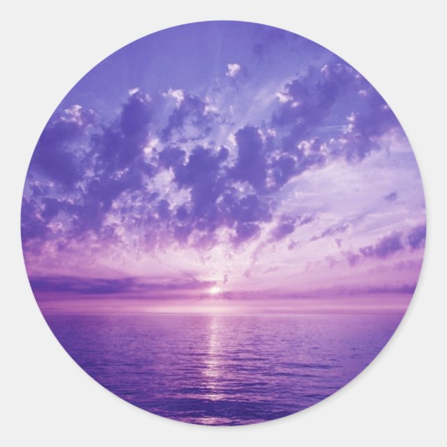 Beautiful purple sunset classic round sticker (Front)