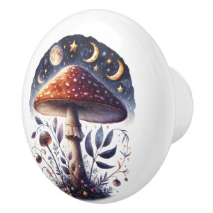Beautiful Purple Toadstool Zodiac Background Ceramic Knob