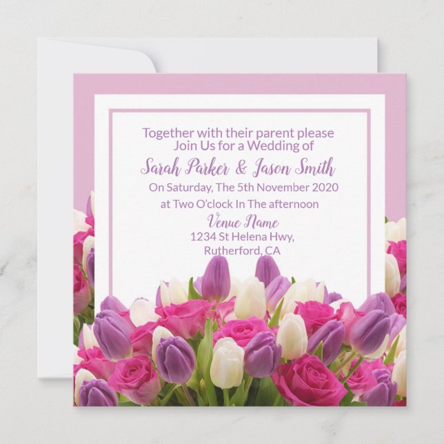Beautiful Purple Tulips wedding Invitation (Front)