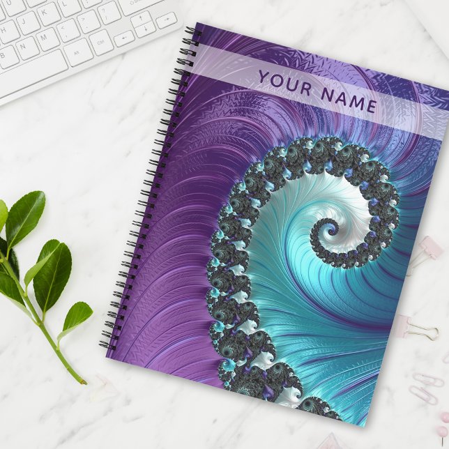 Beautiful Purple Turquoise Gradient Spiral Fractal Notebook (Creator Uploaded)