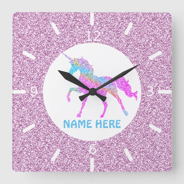 Beautiful Purple Unicorn Square Wall Clock (Front)