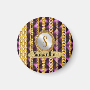Beautiful Purple Velvet Gold Monogram Elegant Chic Magnet