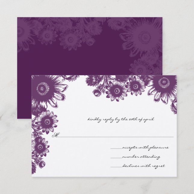 Beautiful Purple Vintage Flower Wedding RSVP Card (Front/Back)