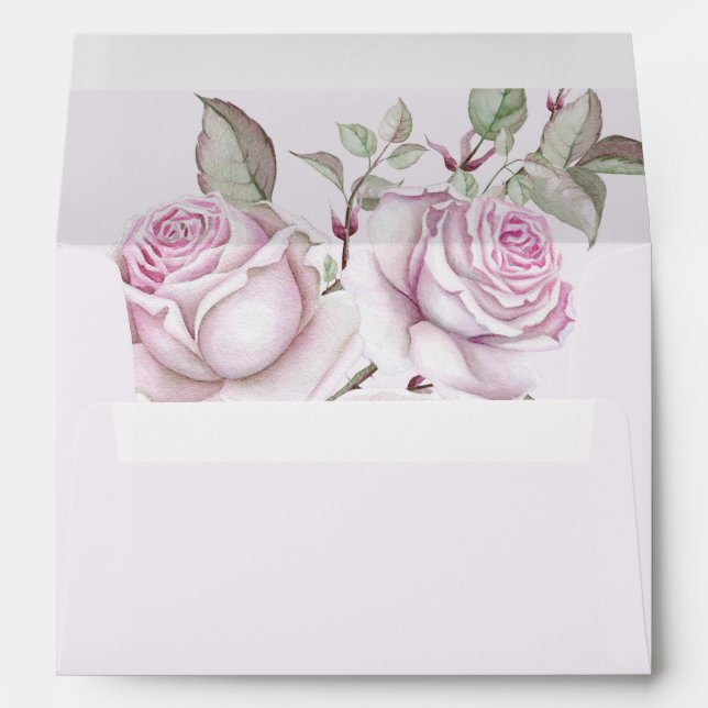 Beautiful Purple Watercolor Roses Wedding Envelope (Back (Bottom))