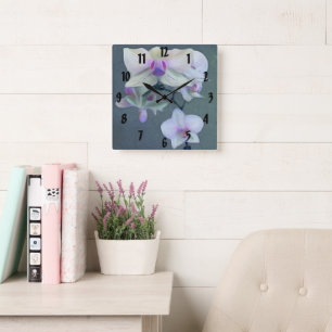 Beautiful Purple White Tropical Orchid Flowers Square Wall Clock