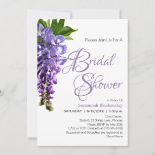 Beautiful Purple Wisteria Flowers Bridal Shower Invitation