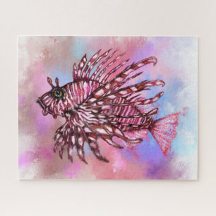 Beautiful Puzzle Lionfish Swimming