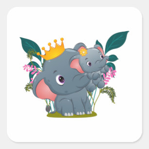 beautiful queen of the elephant is lifting her square sticker