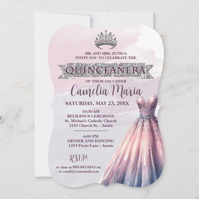 Beautiful Quinceanera Bday Watercolor Invitation (Front)