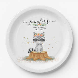 Beautiful Raccoon Nature Baby Party Paper Plate