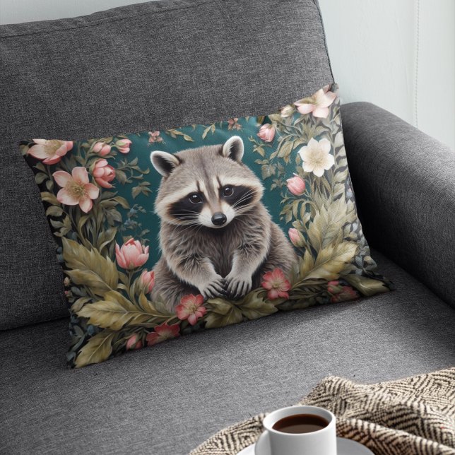 Beautiful Racoon Pink Floral Decorative Cushion (Creator Uploaded)