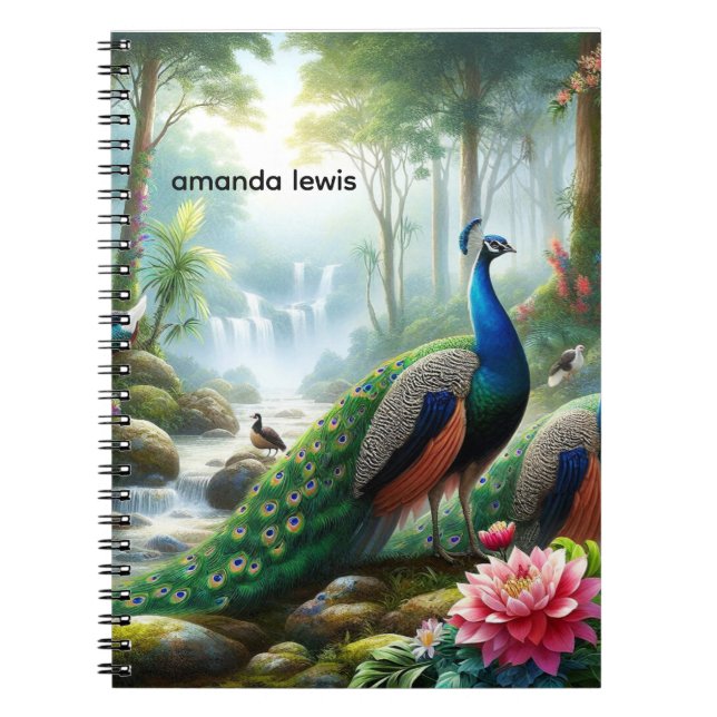 Beautiful Rain Forest with Peacock Personalised  Notebook (Front)