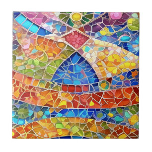 Beautiful Rainbow Abstract Faux Mosaic art Ceramic Tile