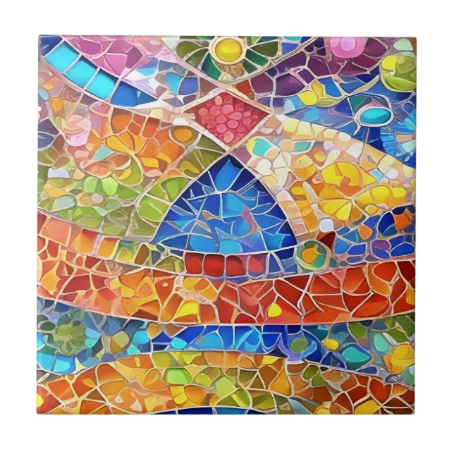 Beautiful Rainbow Abstract Faux Mosaic art Ceramic Tile (Front)