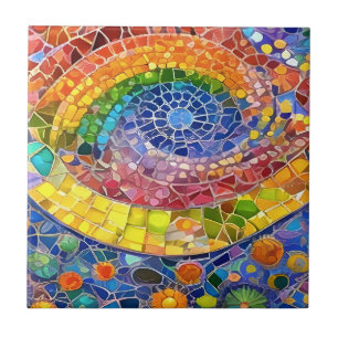 Beautiful Rainbow Abstract Faux Mosaic art Ceramic Tile
