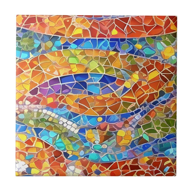 Beautiful Rainbow Abstract Faux Mosaic art Ceramic Tile (Front)