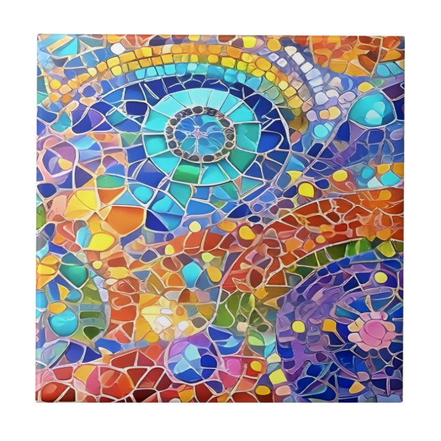 Beautiful Rainbow Abstract Faux Mosaic art Ceramic Tile (Front)