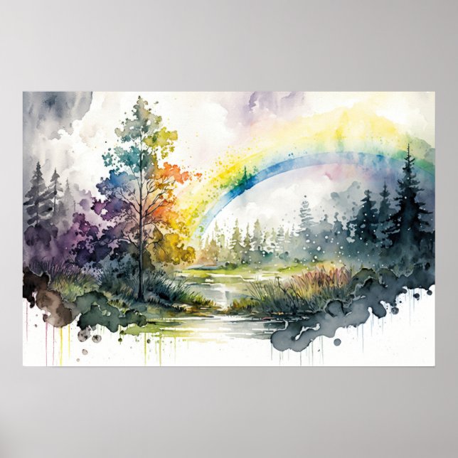 Beautiful Rainbow After The Rain in The Forest Poster (Front)