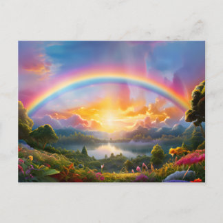 Beautiful Rainbow and Lake  Postcard