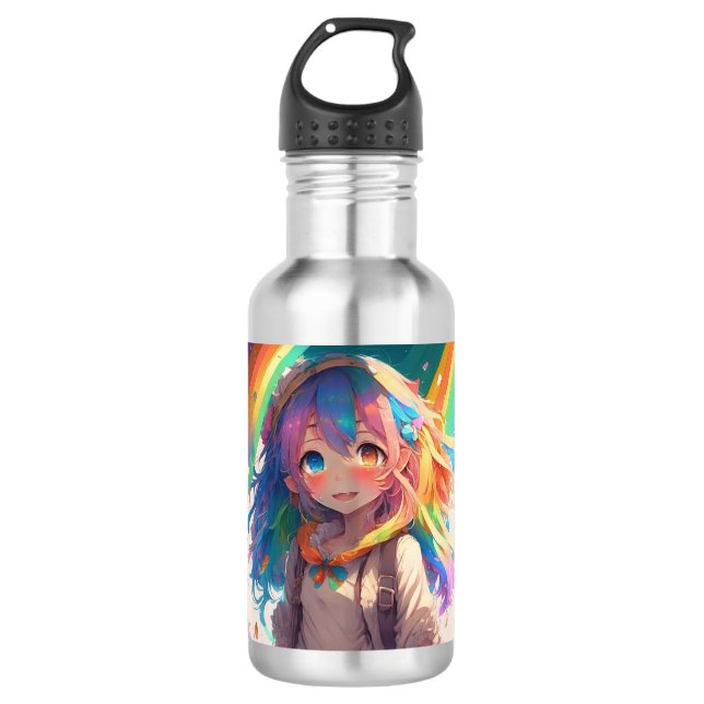 Beautiful Rainbow Anime Girl 532 Ml Water Bottle (Front)