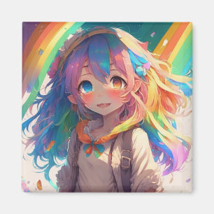 Beautiful Rainbow Anime Girl Magnet