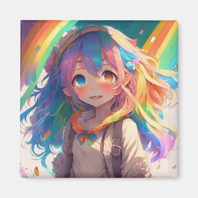 Beautiful Rainbow Anime Girl Magnet (Front)