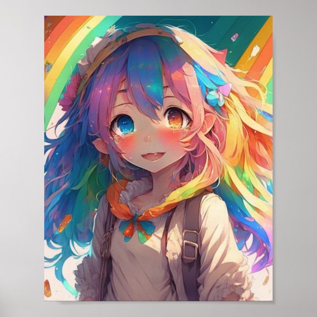 Beautiful Rainbow Anime Girl Poster (Front)