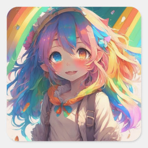 Beautiful Rainbow Anime Girl Square Sticker
