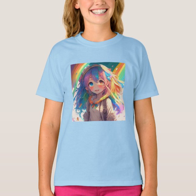 Beautiful Rainbow Anime Girl T-Shirt (Front)