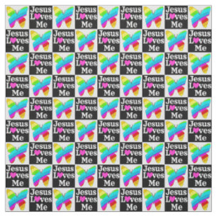 BEAUTIFUL RAINBOW BUTTERFLY JESUS LOVES ME FABRIC
