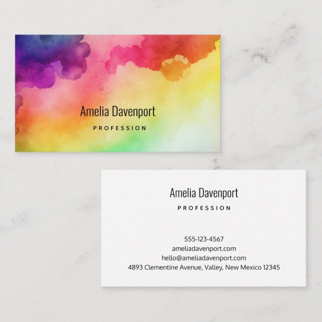 Beautiful Rainbow Colour Splatters Abstract Design Business Card (Front/Back)